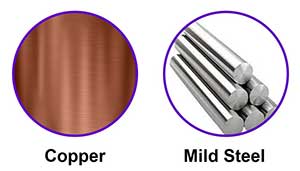 copper is typical red colour and Mild steel is white/black sheen properties of metal